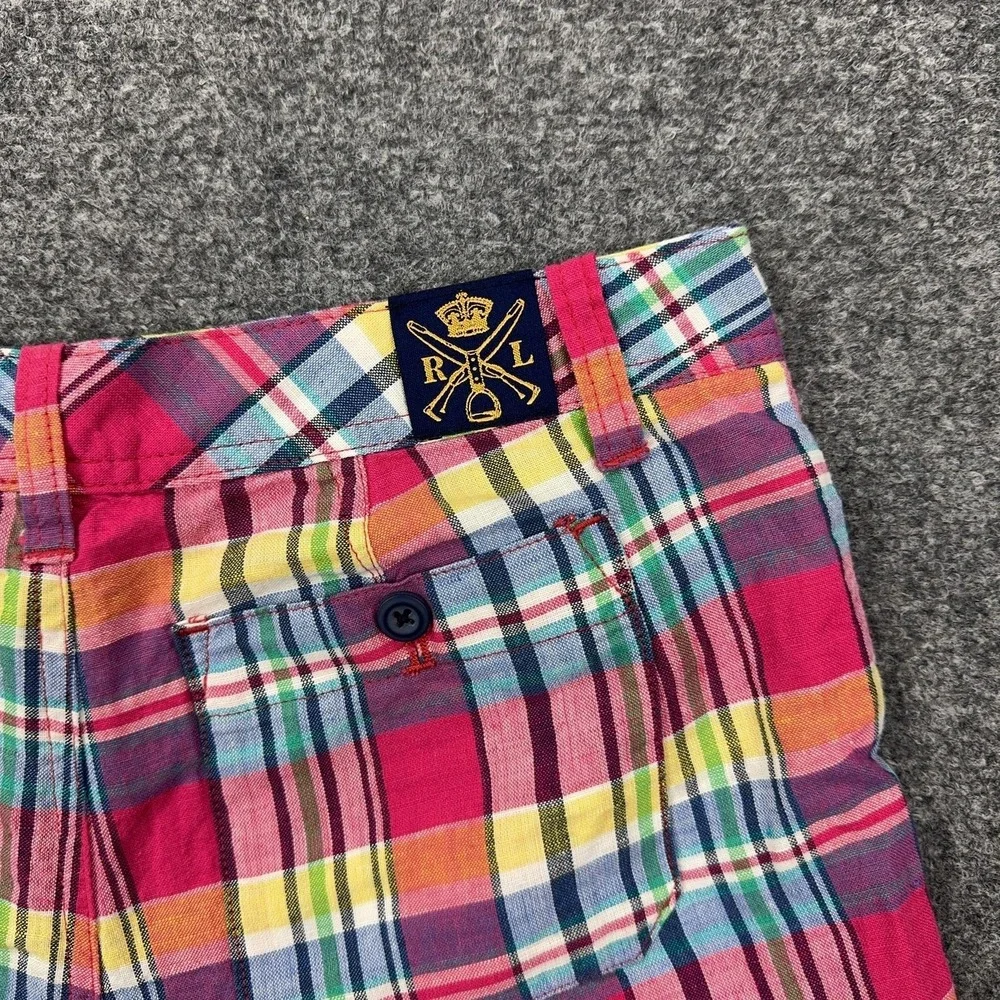 Ralph Lauren Shorts Girls 14 Multicolor Plaid Linen Cotton Chino 3 Inseam Summer